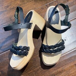 New Swedish Hasbeens Tanja Sandals Size 38/8 black 90s style heels